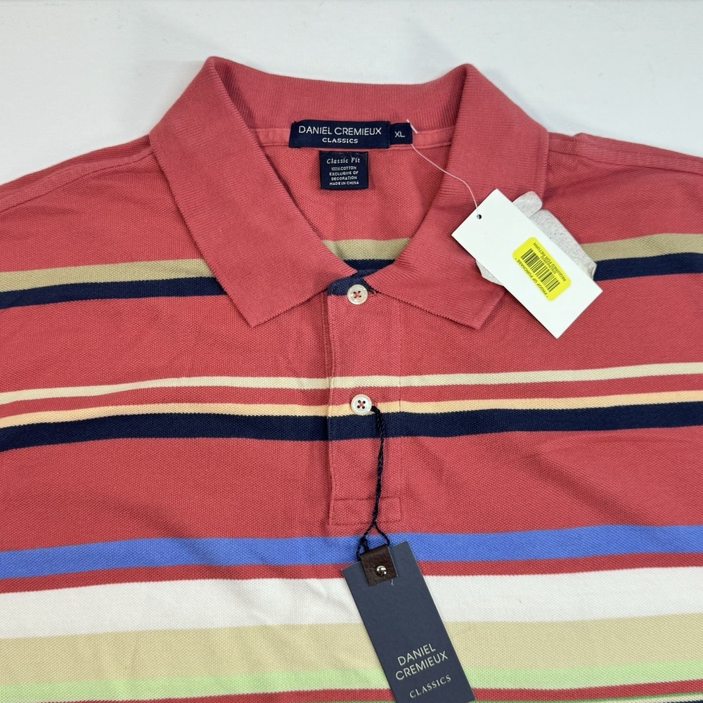 Vintage Daniel Cremieux Polo XL Coral Multicolor Stripe Shirt NWT Preppy Golf - Picture 3 of 7
